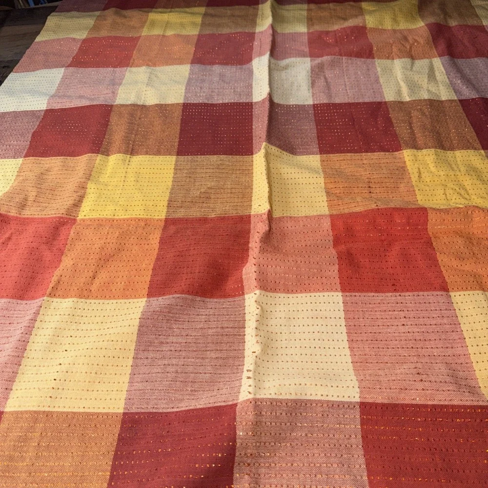Vintage Gingham Check Tablecloth Orange Harvest Halloween Tones 68x106 Oblong